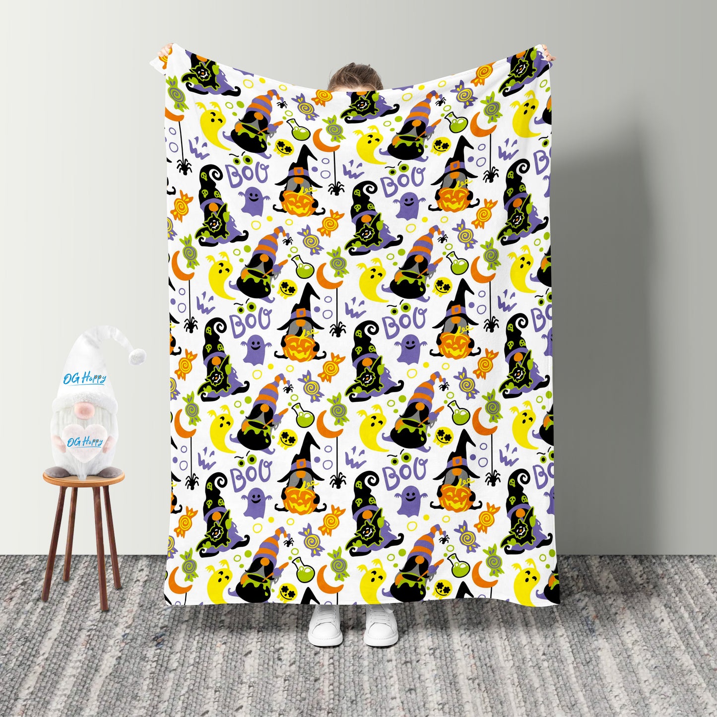 Halloween Boo Gnome  Fleece Blanket