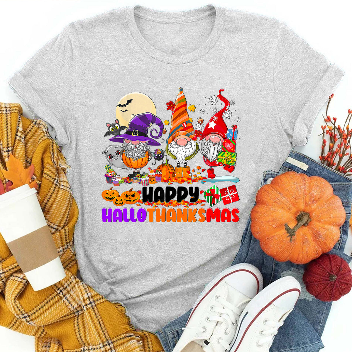 Happy HalloThanksMas Gnomes T-Shirt