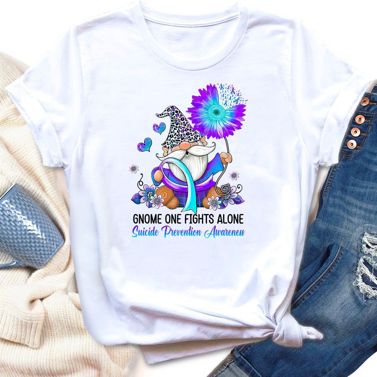 Gnome One Fights Alone Suicide Prevention Awareness T-Shirt