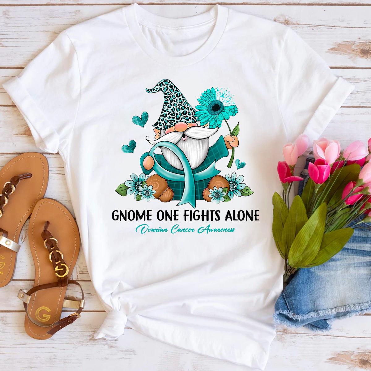 Ovarian Cancer Awareness Gnome T-Shirt