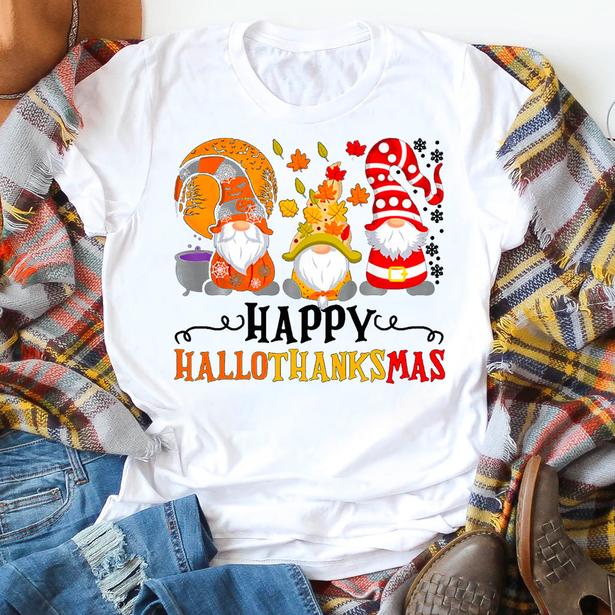 Happy HalloThanksMas Gnomes T-Shirt