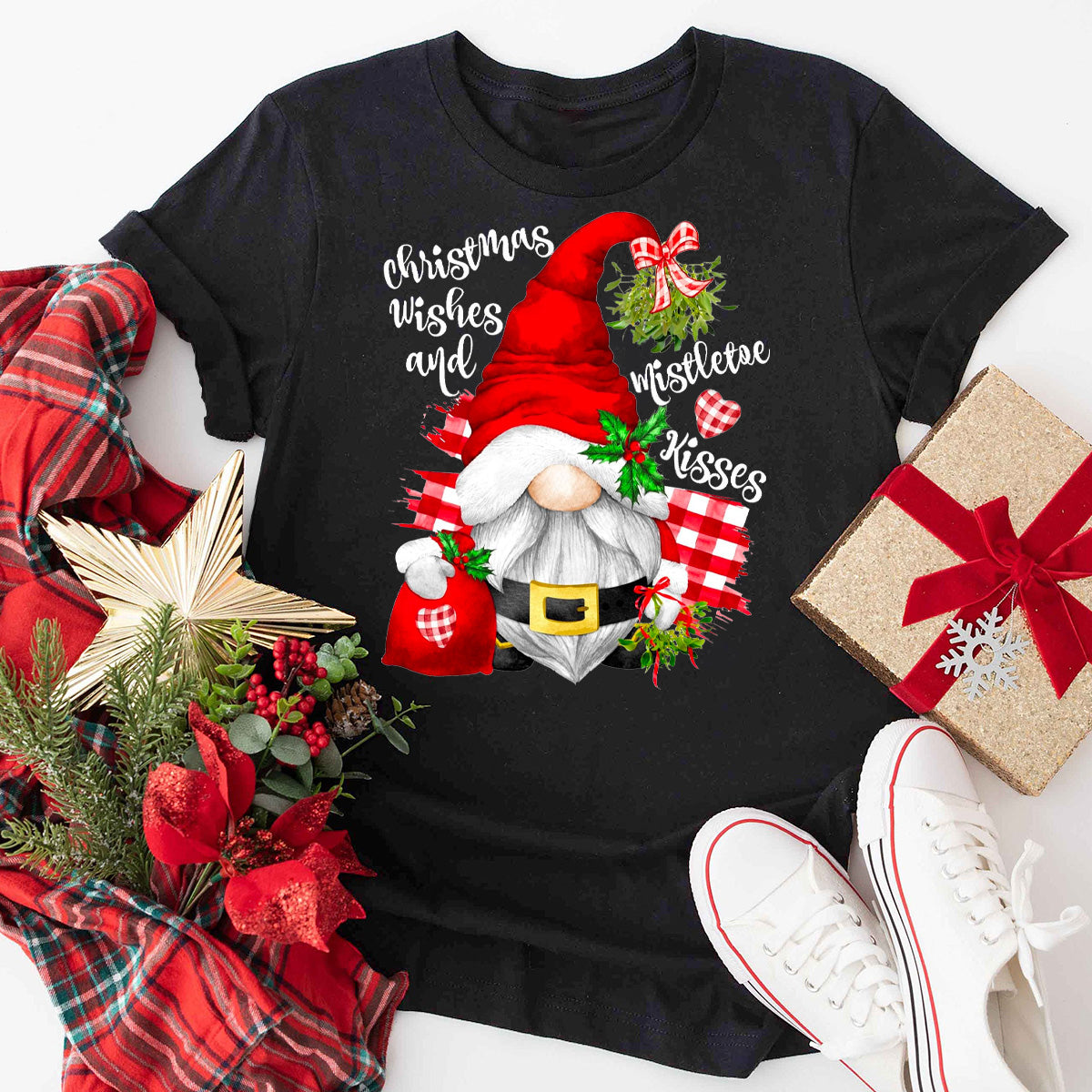 Christmas Wishes And Mistletoe Kisses T-Shirt