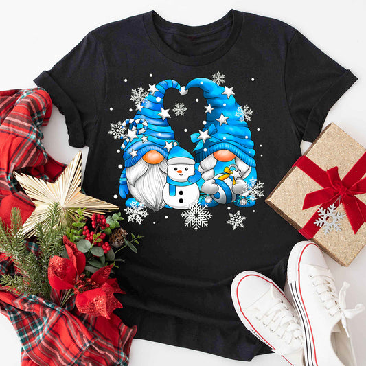 Snowman Gnomies With Snowflakes Cute Winter Gnome T-Shirt