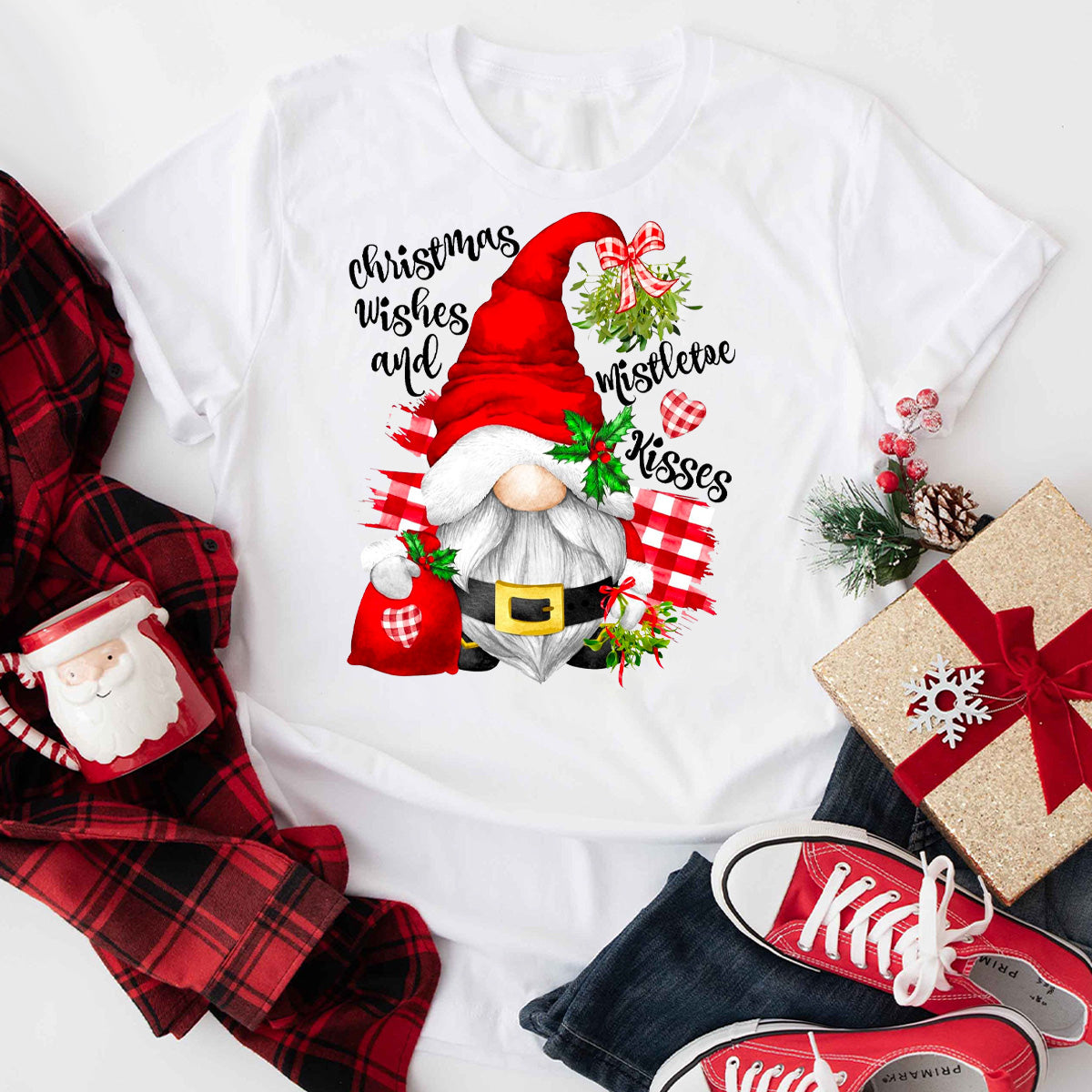 Christmas Wishes And Mistletoe Kisses T-Shirt