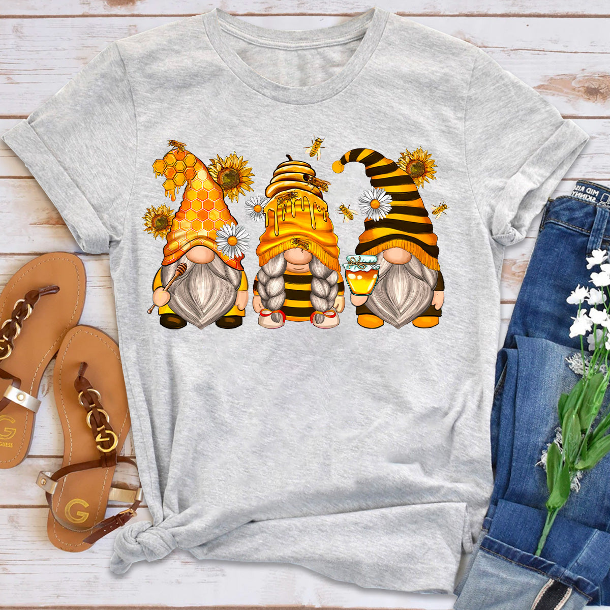 Bumble Bee Sunflower Gnome T-Shirt