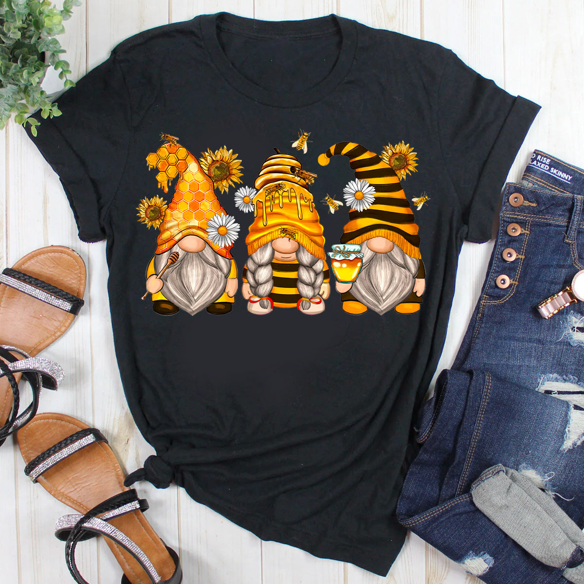 Bumble Bee Sunflower Gnome T-Shirt