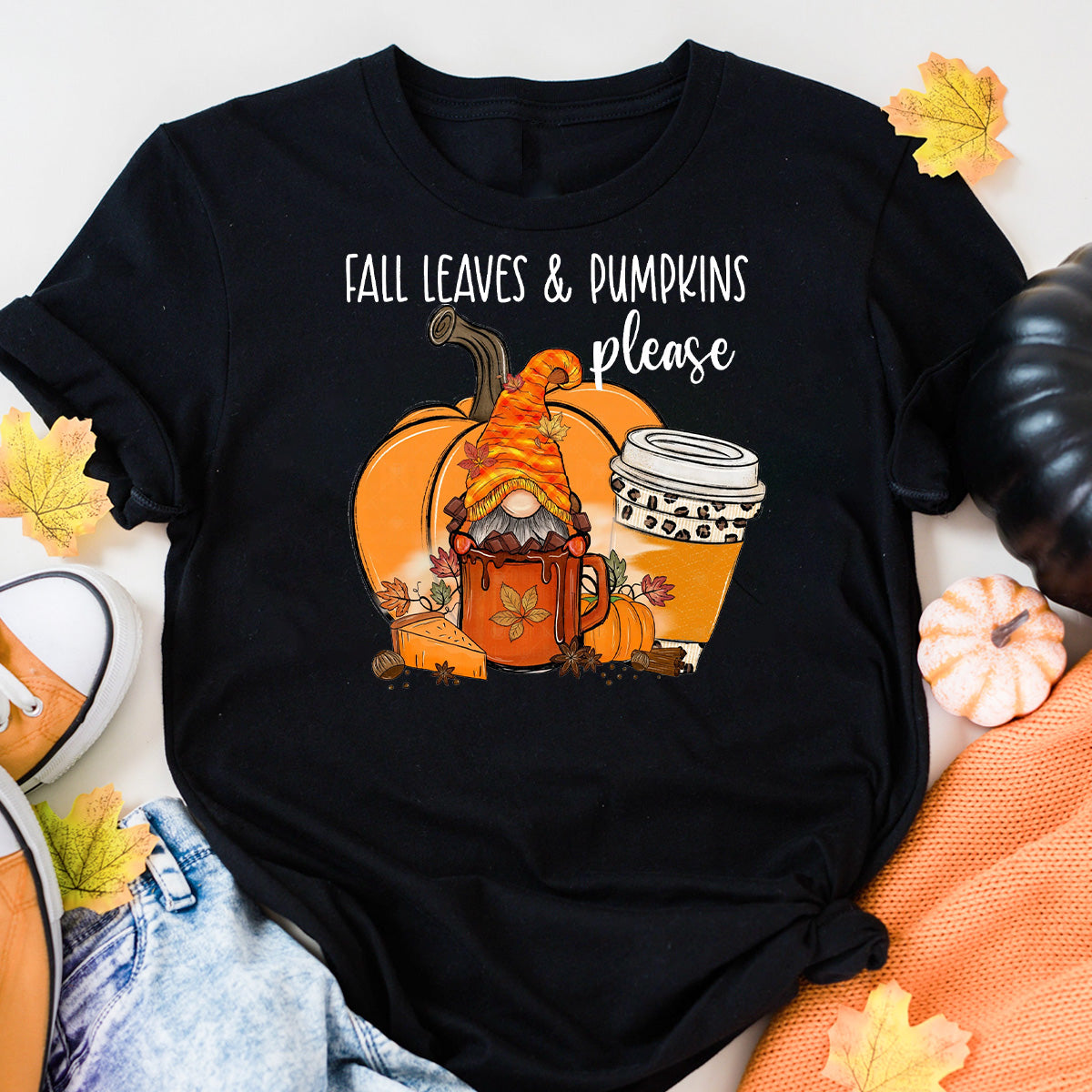 Fall Leaves And Pumpkins Please T-Shirt