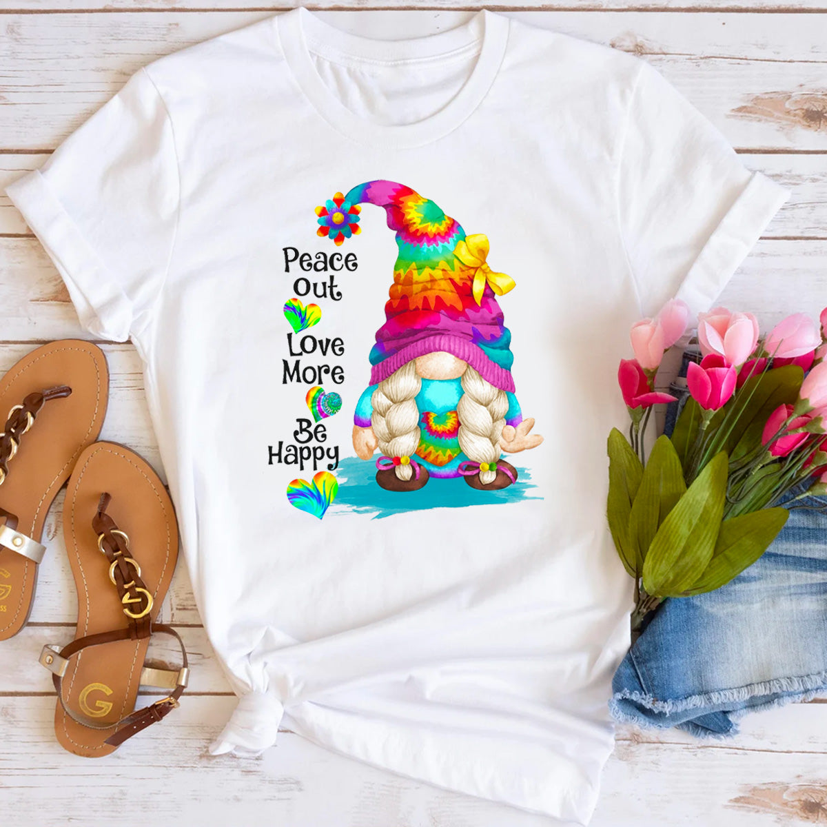 Peace Out Love More Be Happy Gnome T-Shirt