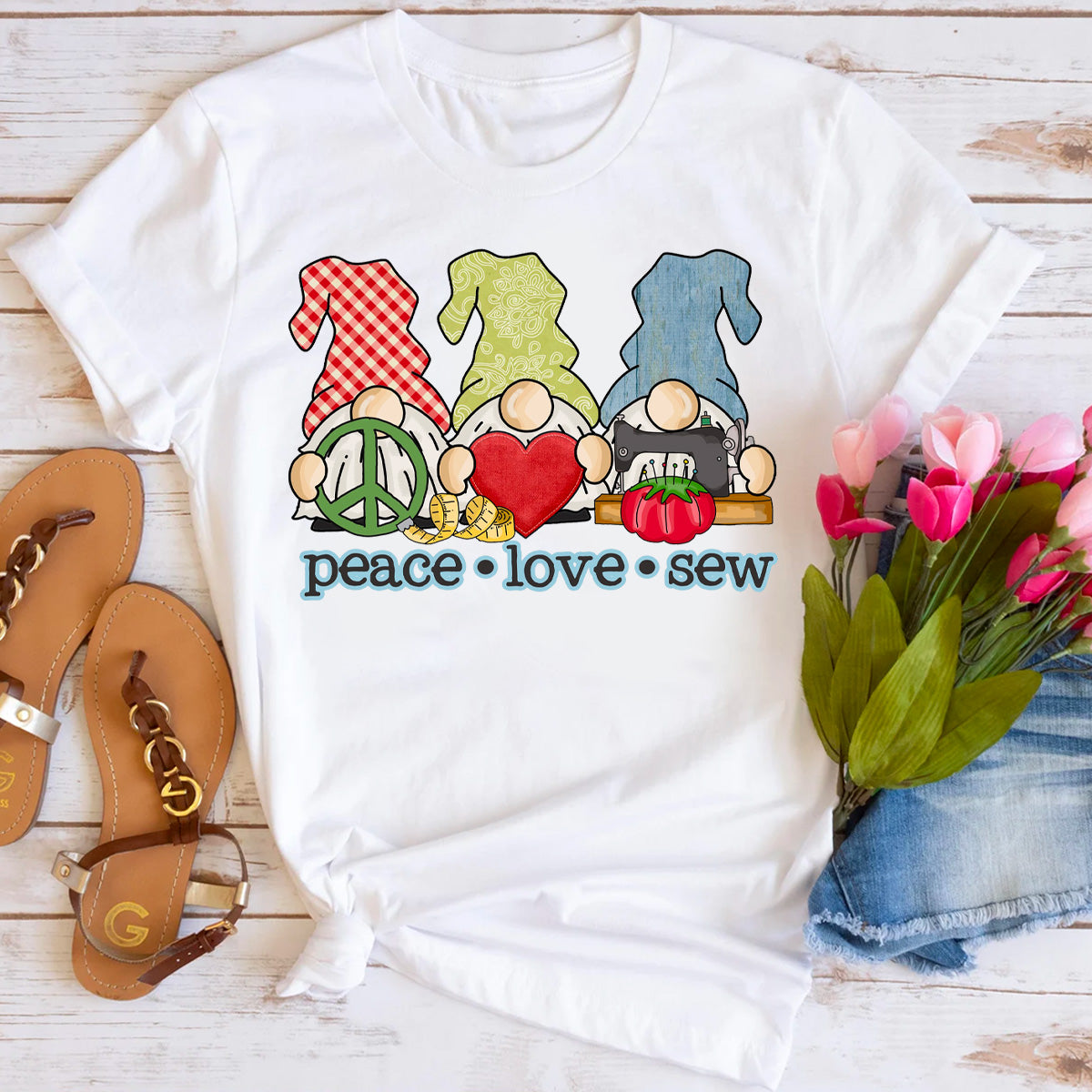 Peace Love Sew Gnome T-Shirt