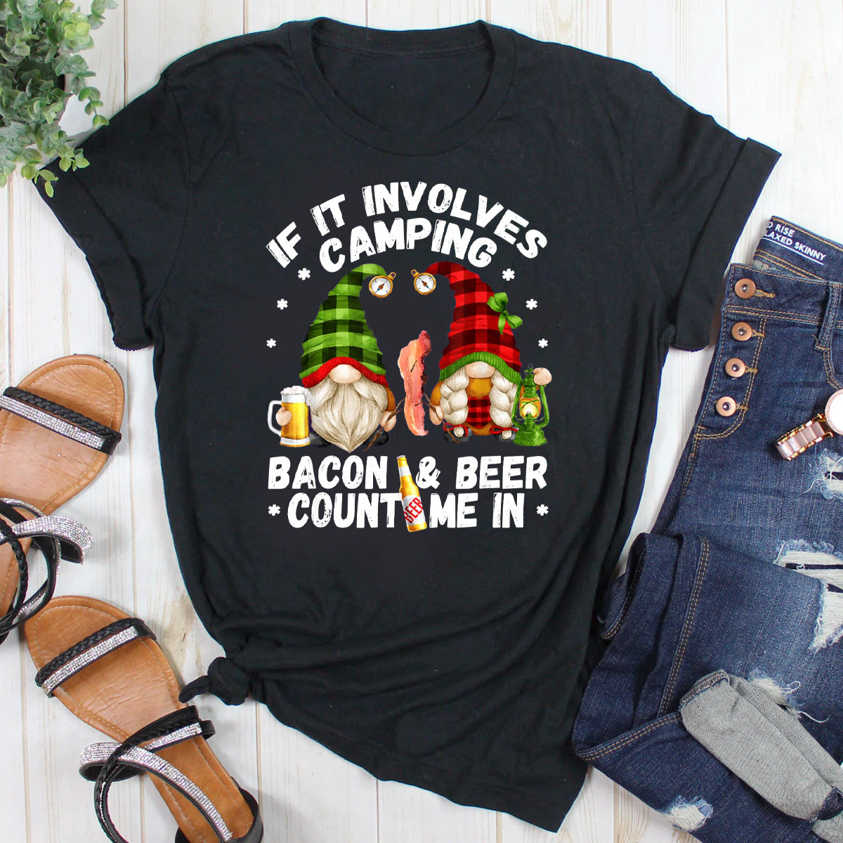 If It Involves Camping Bacon Count Me In T-Shirt