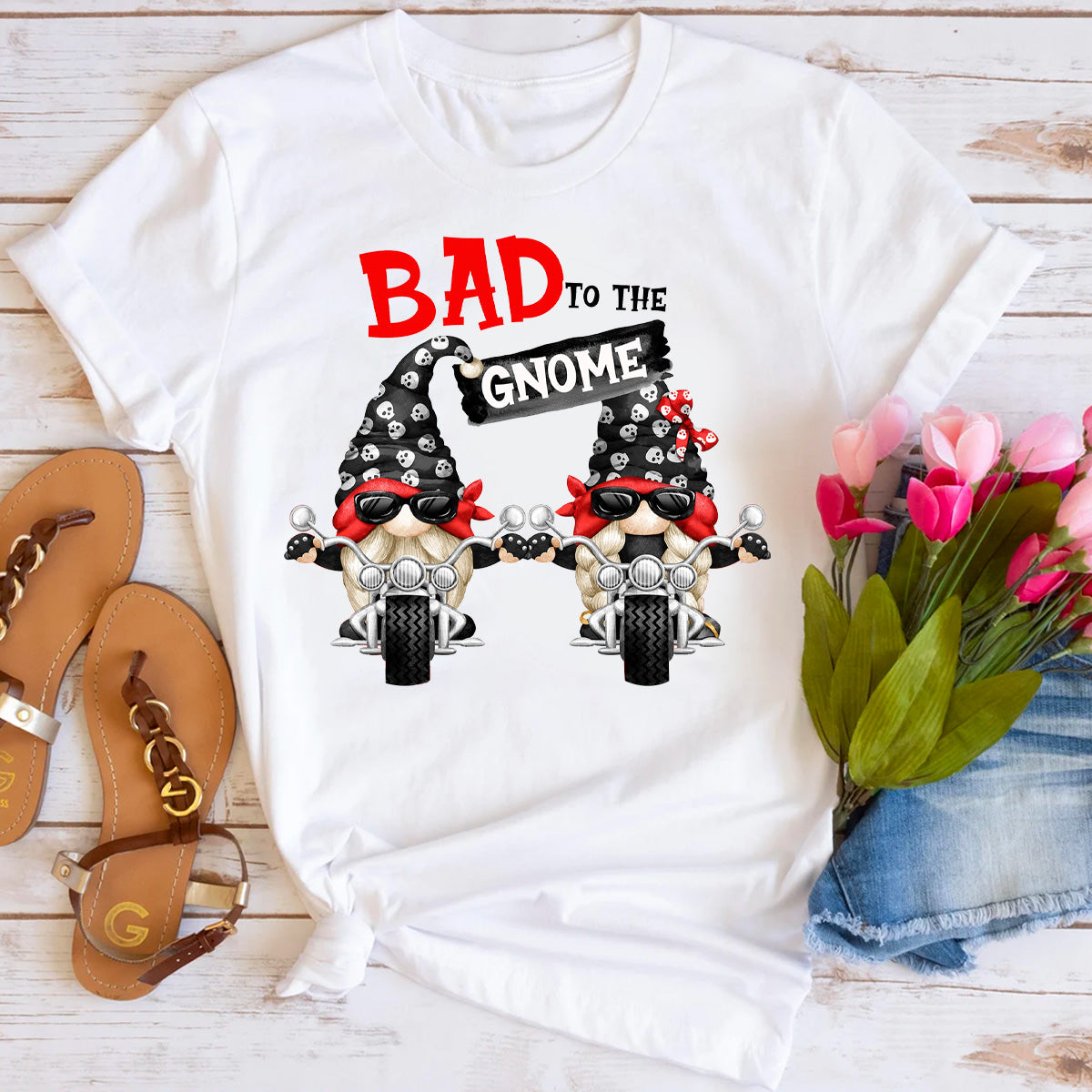 Bad To The Gnome Biker Gnome T-Shirt