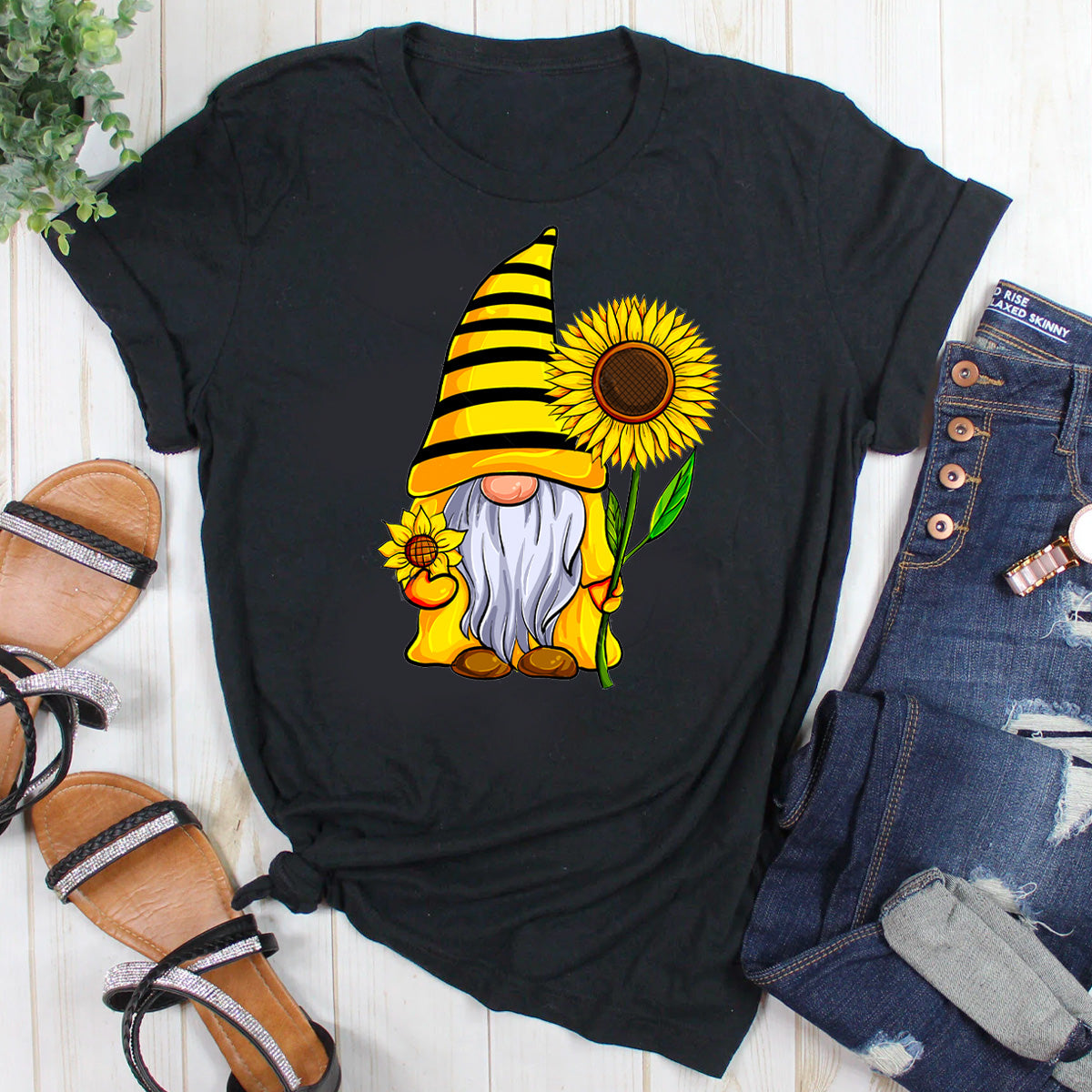 Bee Gnome Holding Sunflower T-Shirt