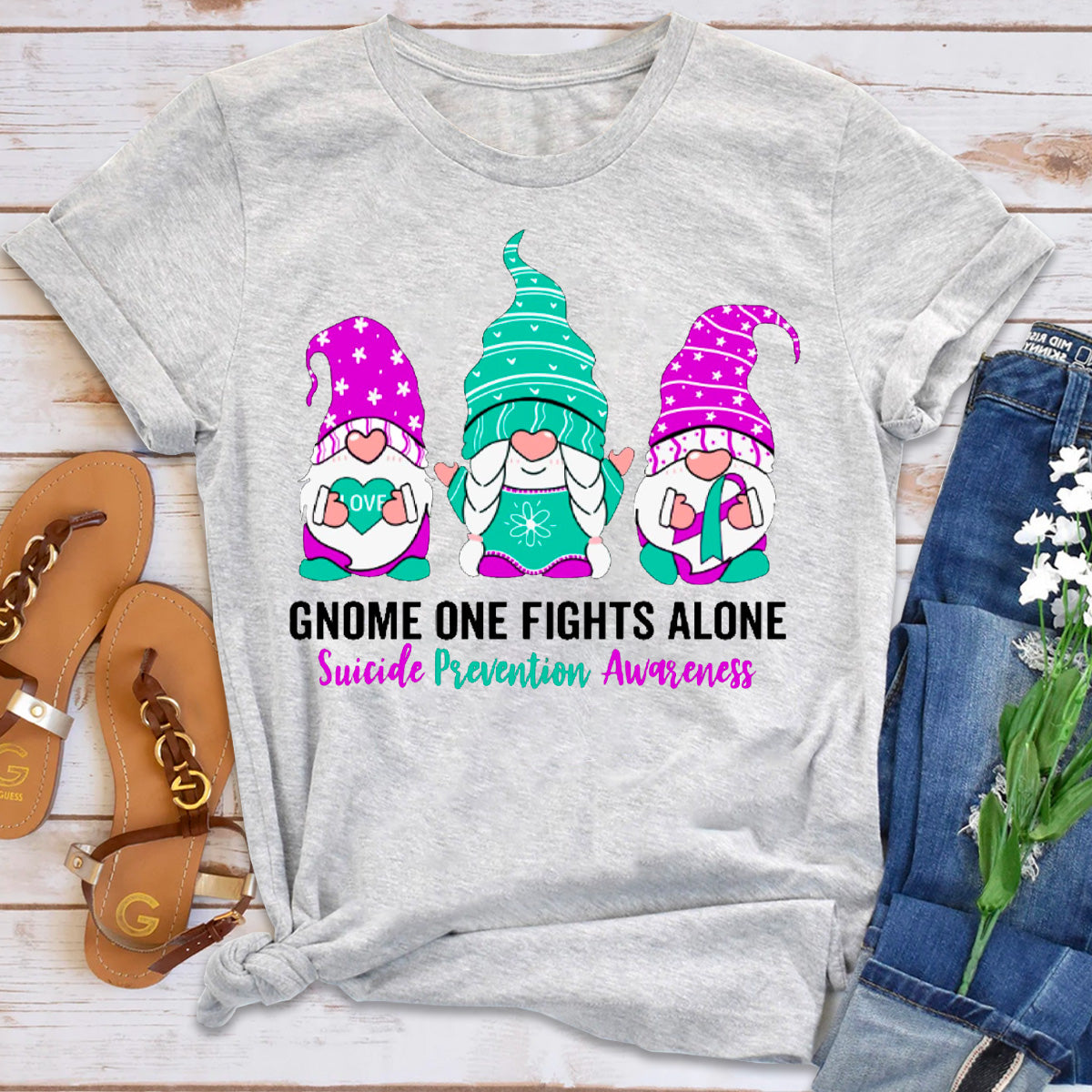 Gnome One Fights Alone Suicide Prevention Awareness T-Shirt