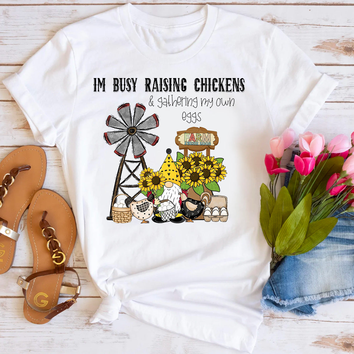 Chicken Lady Farm Gnome T-Shirt