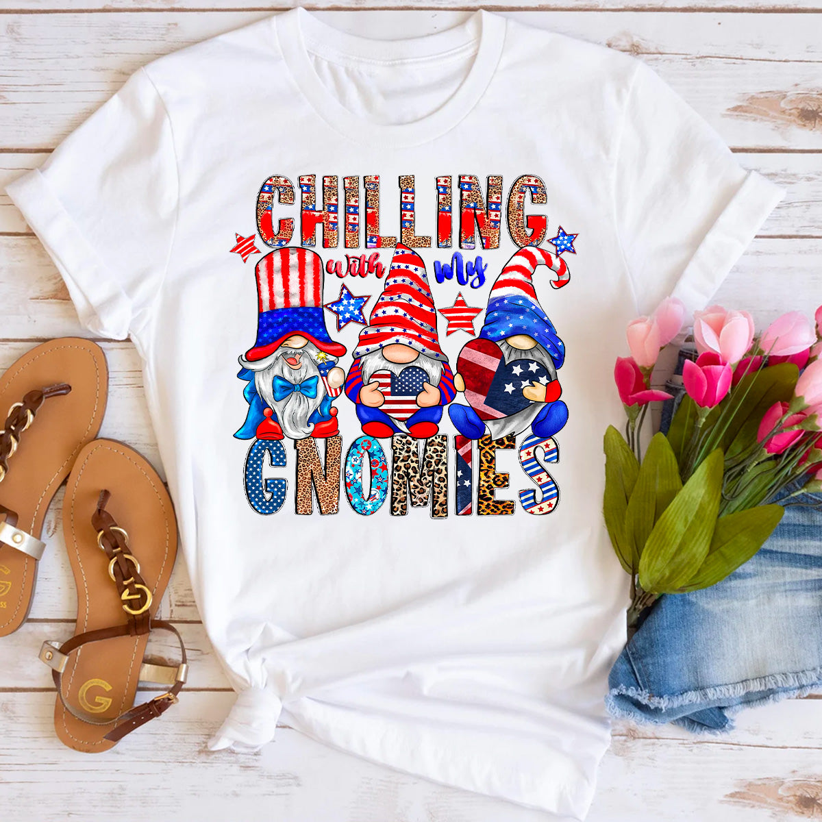 Chillin with my Gnomies American Flag T-Shirt