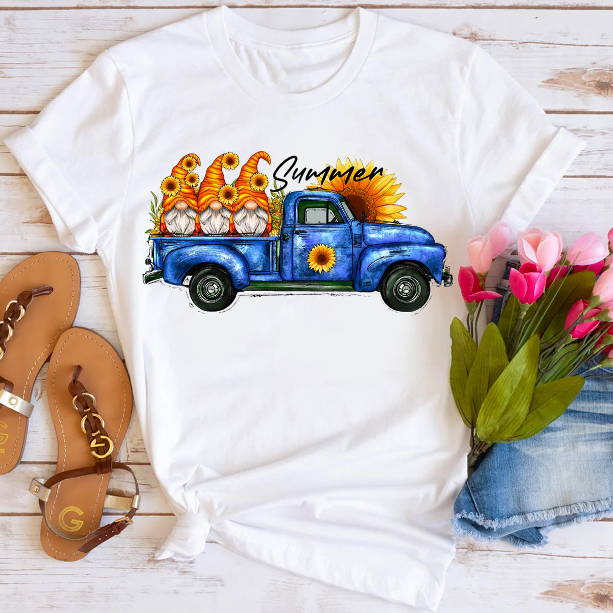 Summer Sunflower Gnomes Truck T-Shirt