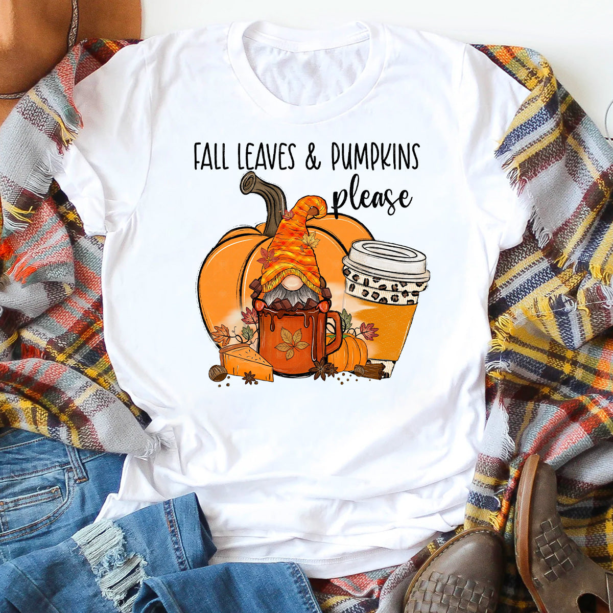 Fall Leaves And Pumpkins Please T-Shirt