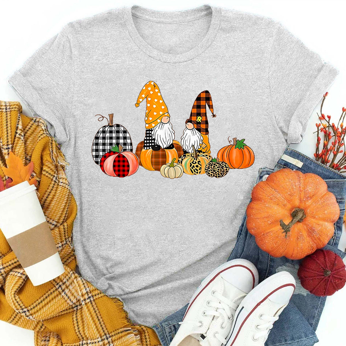 Buffalo Plaid Pumpkin Thanksgiving Gnomes T-Shirt