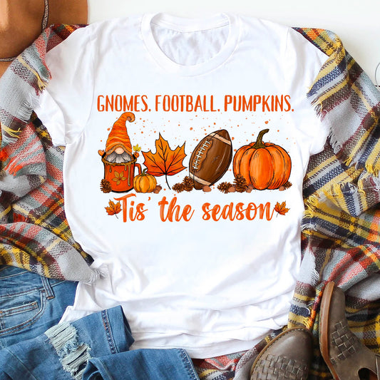 Gnomes Football Pumpkins Tis the Season T-Shirt