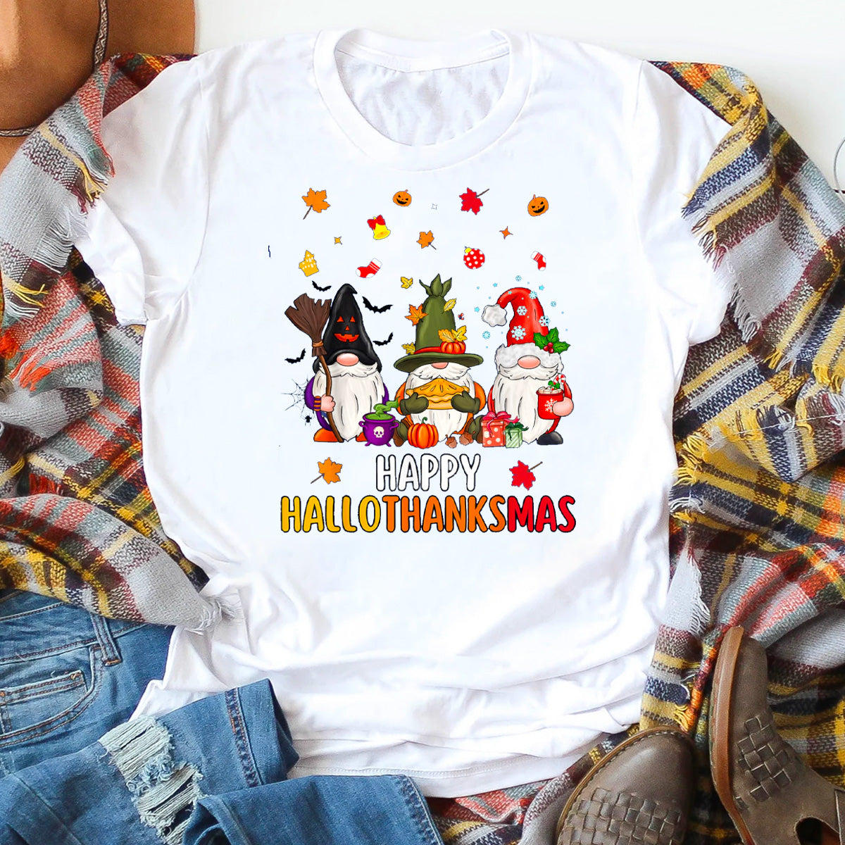 Happy HalloThanksMas Gnomes T-Shirt