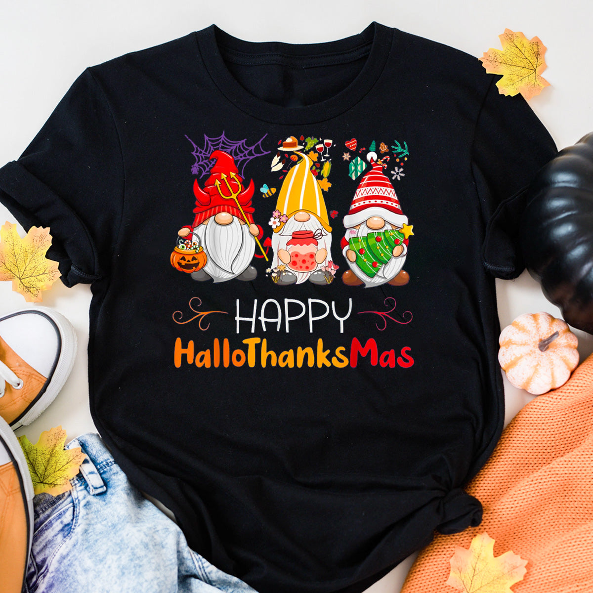 Happy HalloThanksMas Gnomes T-Shirt