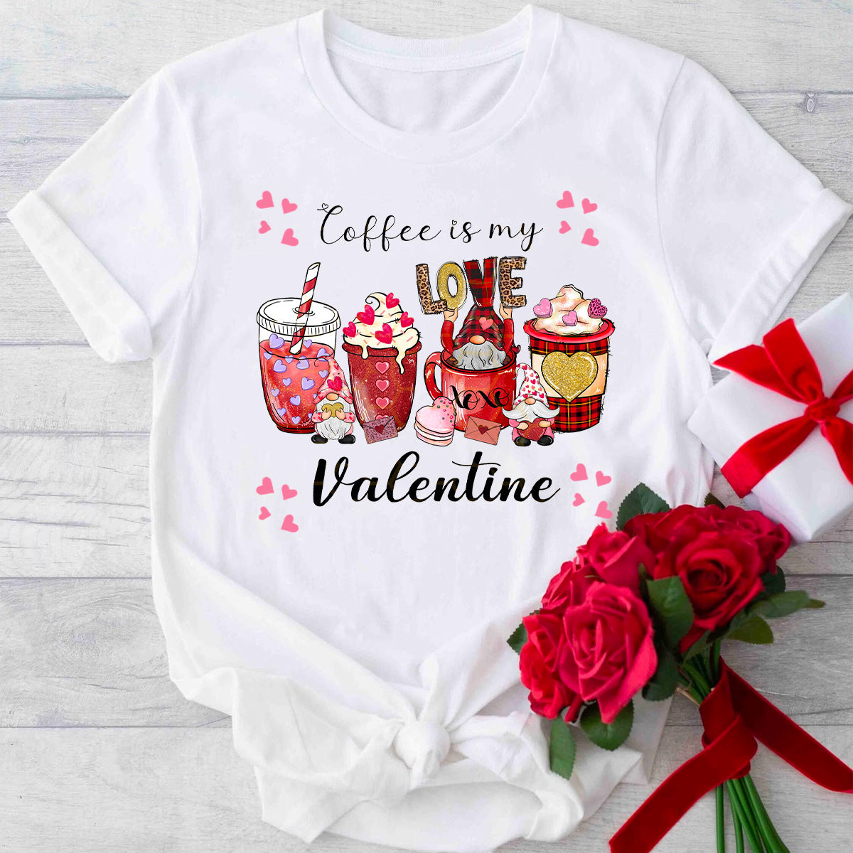 Valentine's Day Gnome Coffee Cup T-Shirt