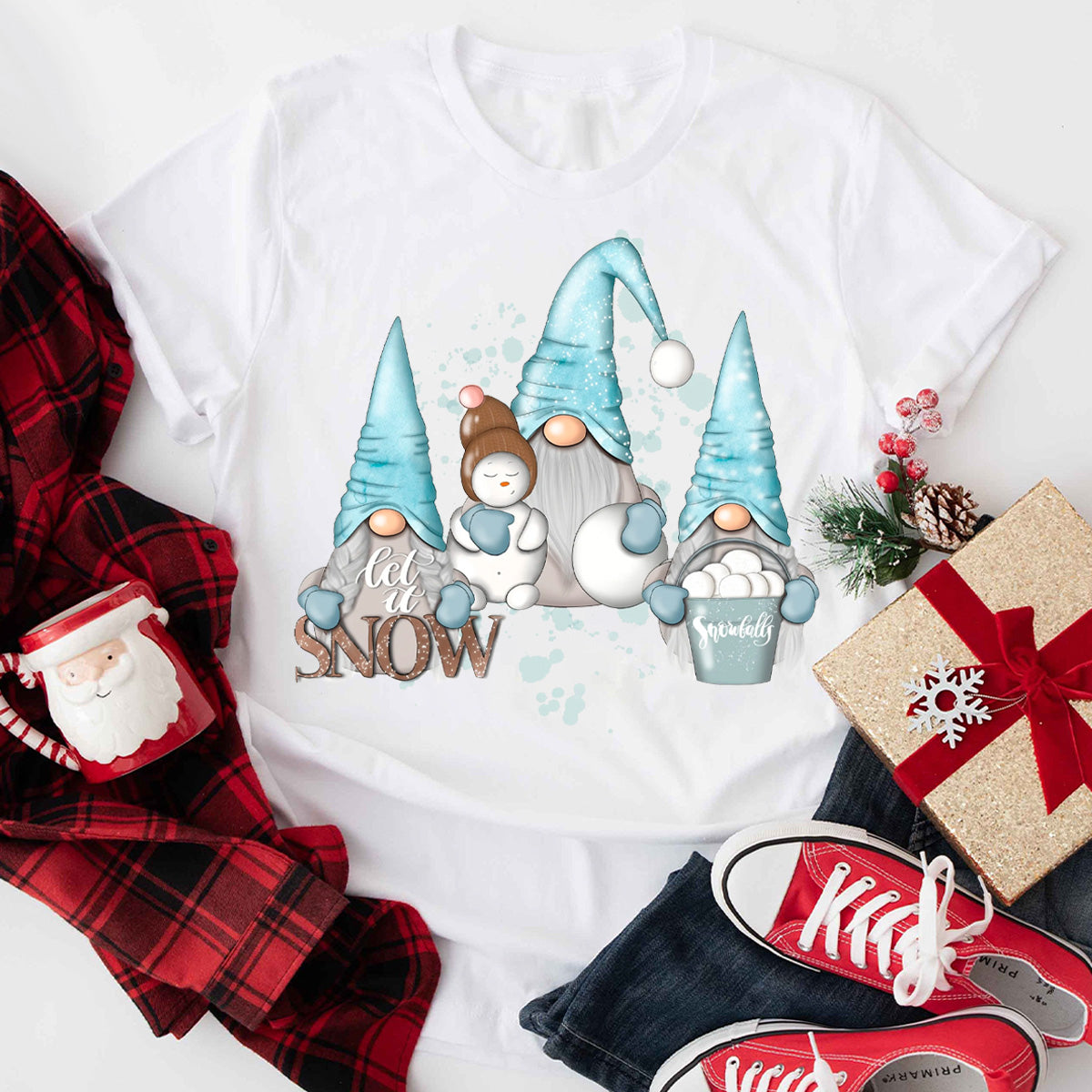 Let It Snow Blue White Gnomes T-Shirt